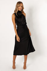 Anabelle Halter Neck Midi Dress - Black