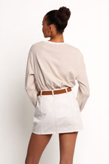 Ruva Long Sleeve Tee - Beige White Stripe